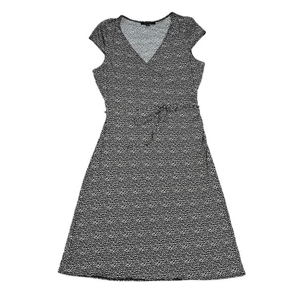 Laundry by Shelli Segal Black White Geo Print Wrap Dress Short Sleeve Size 12 - Picture 1 of 7